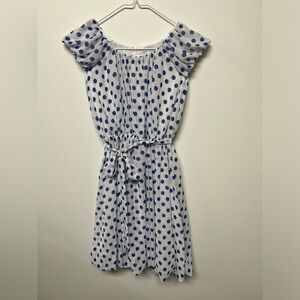 BLUSH BY US ANGELS. SIZE 14 GIRLS DRESS. WHITE WITH PURPLE DOTS.